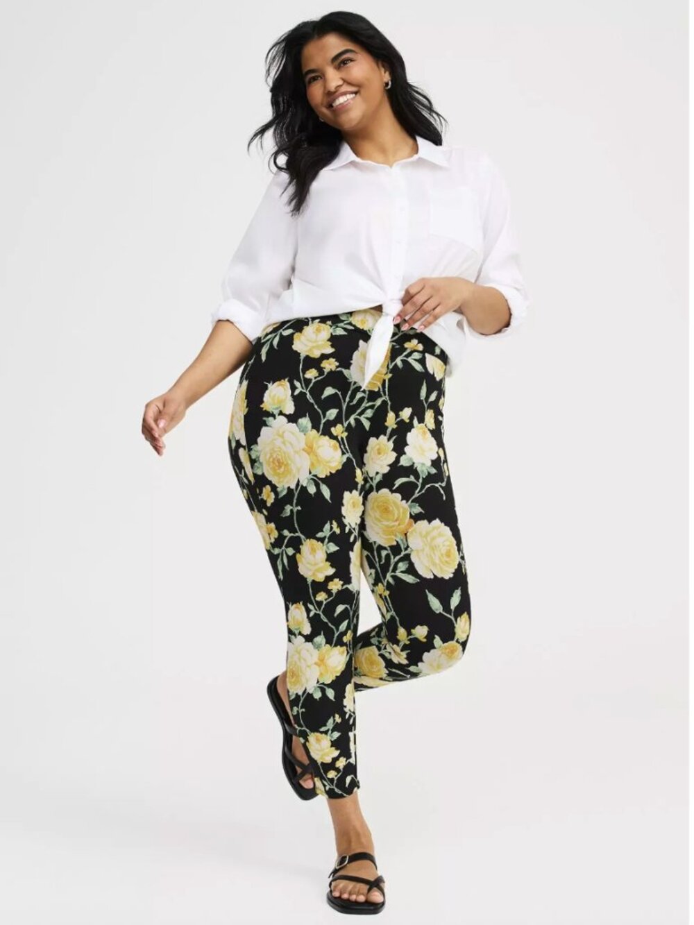 Torrid Crop Signature Waist Premium Legging Romance Floral Black Yellow Womens 2